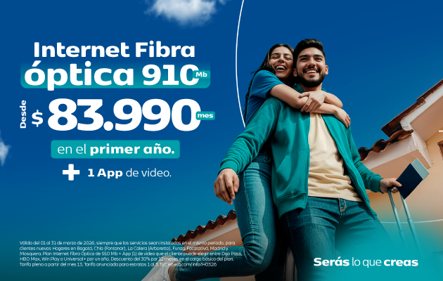 Plan Fibra óptica 910Mb desde $83.990/mes
