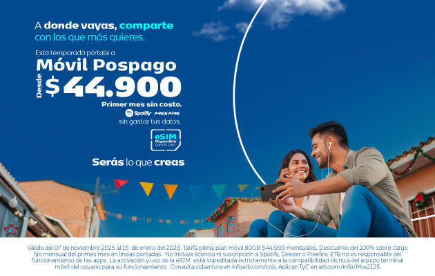 Conéctate a donde vayas. Móvil Pospago desde $29.990