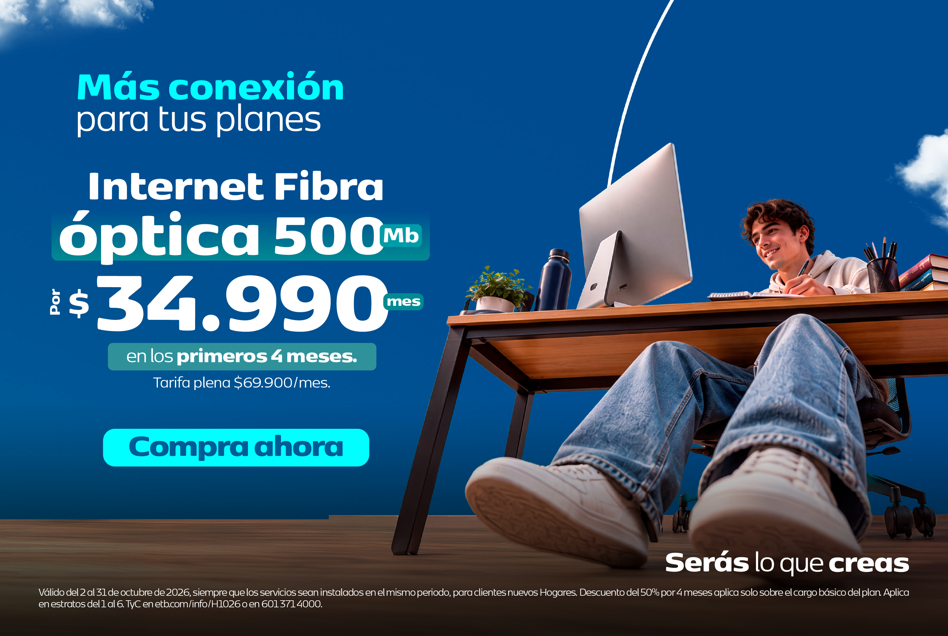 Plan Fibra óptica 500Mb desde $34.950/mes