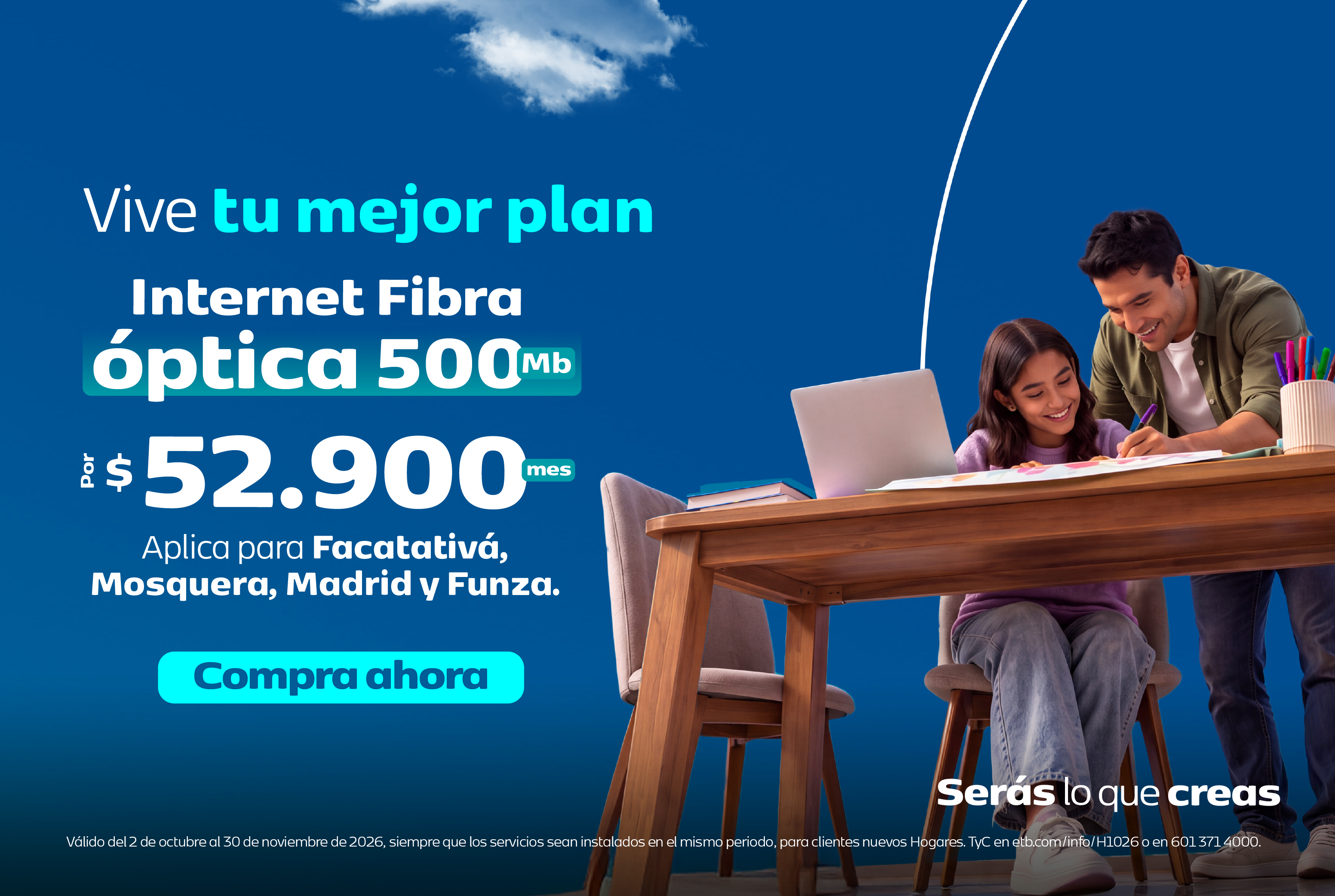 Plan Fibra óptica 500Mb desde $52.900/mes
