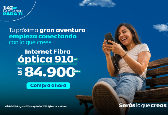 Plan Fibra óptica 910Mb desde $84.900/mes